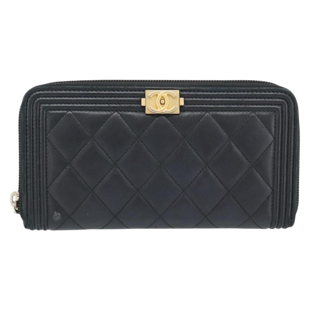 Chanel Lambskin Leather Boy Long Wallet Black